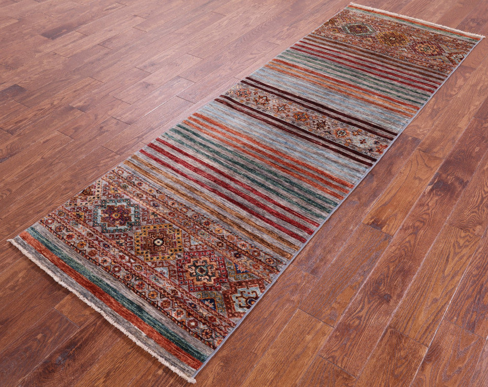 2' 10" X 8' 7" Runner Khorjin Super Kazak Handmade Wool Rug - Q12575