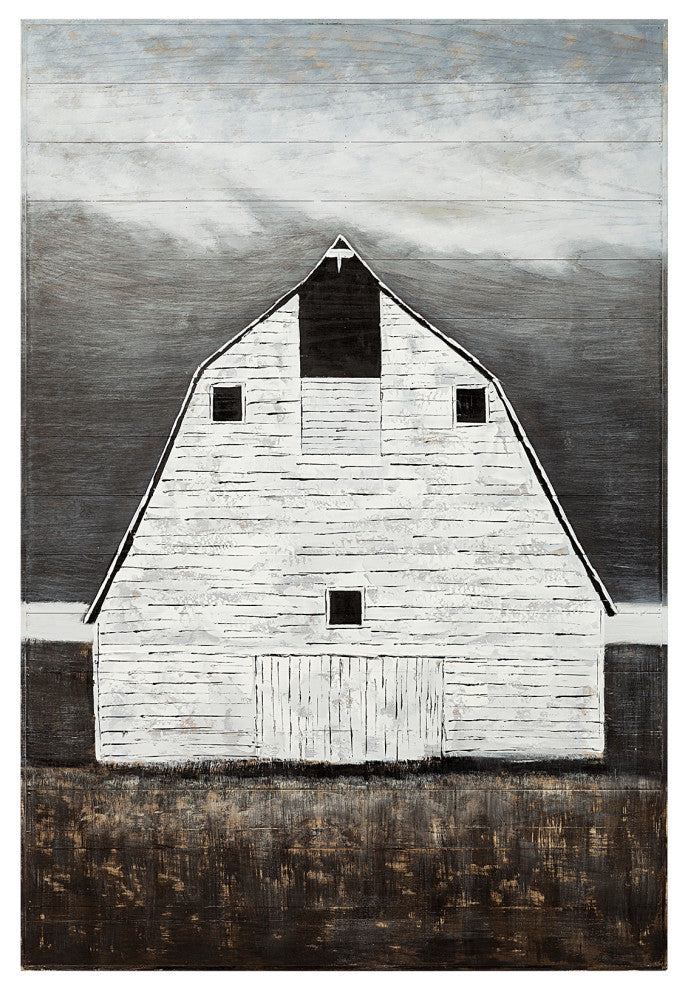 Sawmill Creek Farmhouse White Barn Original Hand Painted on Wood Oil Painting