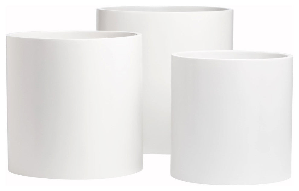 Root And Stock Brea Round Cylinder Planter, White, D:14" X H:14"