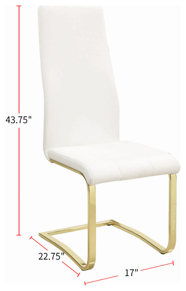 Set of 4 Dining Side Chair, White and Rustic Brass