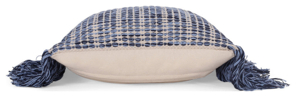 Isaac Hand-Loomed Boho Throw Pillow, Blue, Natural, Single
