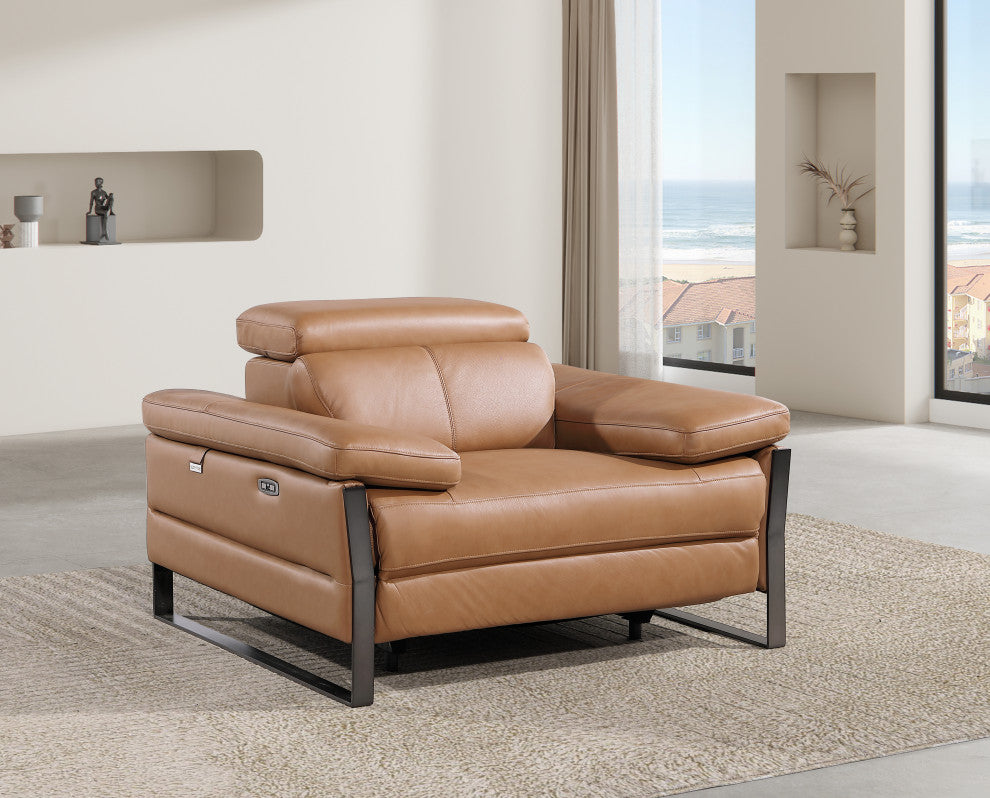 Antonio Italian Leather Power Reclining Arm Chair, Cognac