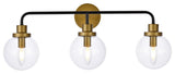 Elegant Lighting LD7035W28 Hanson 3 Light 28"W Vanity Light - Black / Brass /