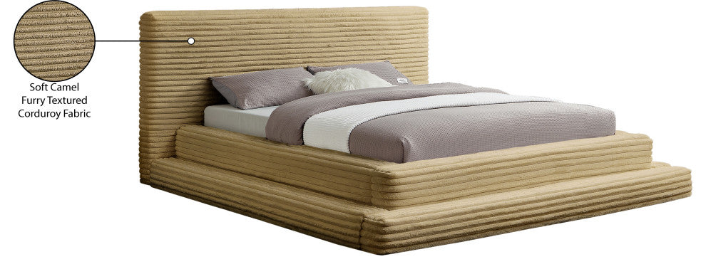 Drew Upholstered Bed, Camel, Queen, Corduroy Fabric