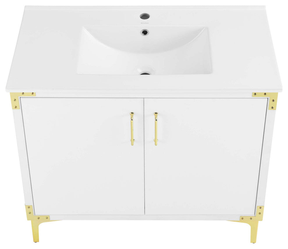 Voltaire 36" Single, Bathroom Vanity, White With Gold Hardware