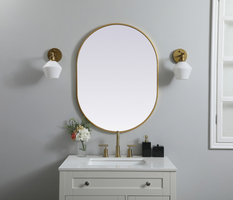Metal Frame Oval Mirror 27X36 Inch, Brass