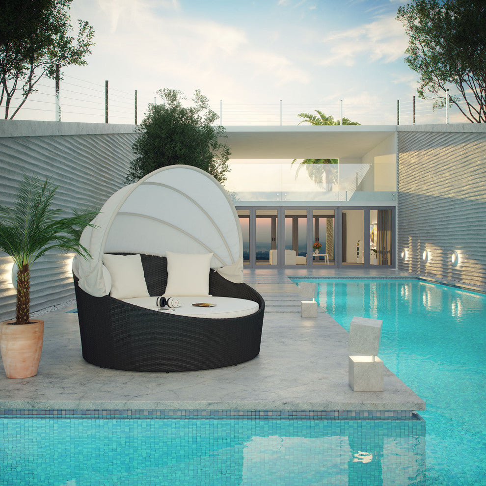 Modway Siesta Canopy Outdoor Patio Daybed, Espresso White
