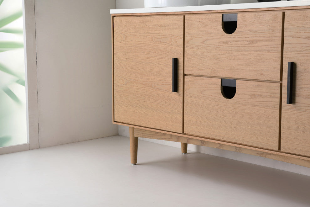 Newton Bath Vanity, Whitewash Oak, 60", Double Sink, Freestanding