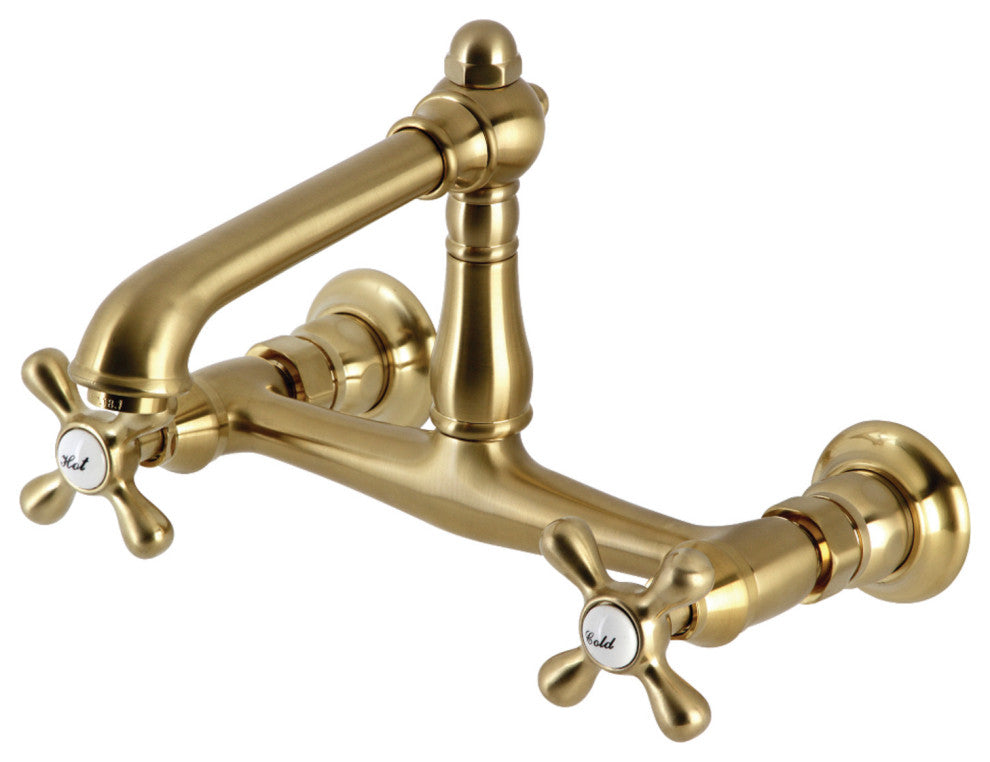 Kingston Brass KS7247AX 8" Center Wall Mount Bathroom Faucet, Brushed Brass