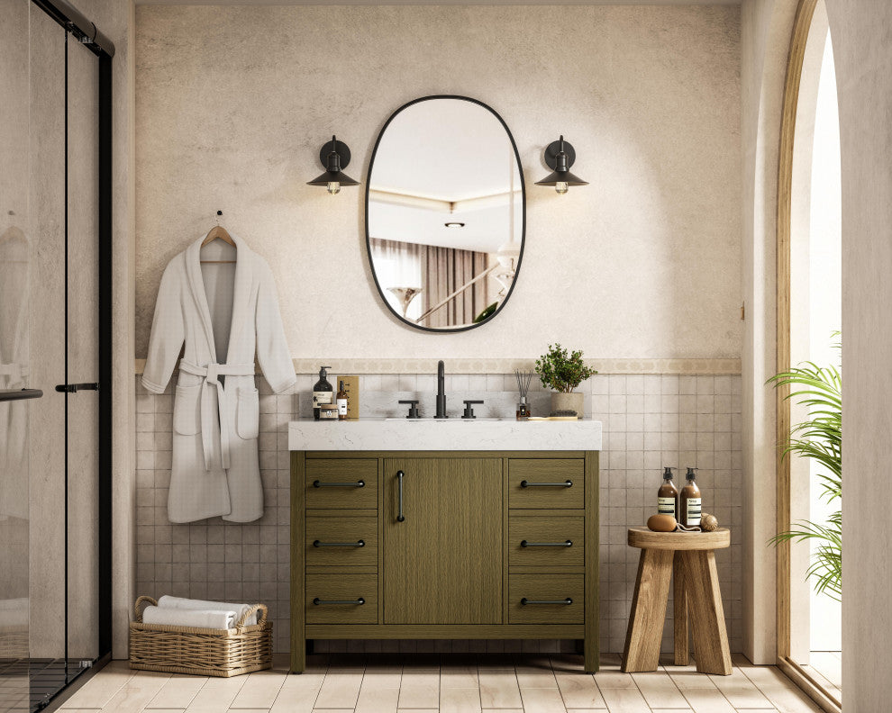 Home Living 42" Single Bathroom Vanity, Chestnut Brown With Backsplash