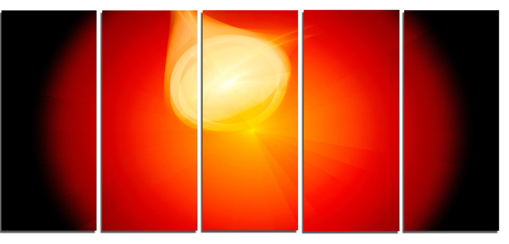 Glowing Red Misty Sphere, Abstract Canvas Art Print, 60"x28", 5 Panels