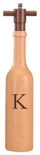 Wine Bottle Maple Wood Pepper Grinder, Custom Personalized Initial,  "K"