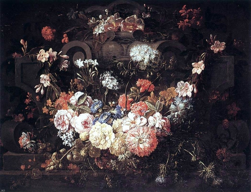 The Younger Gaspar Pieter Verbruggen Cartouche With Flowers Wall Decal