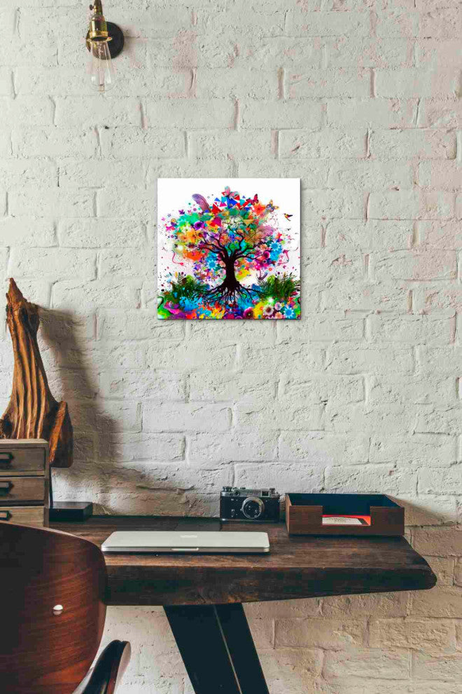 Epic Graffiti "Kaleidoscope Tree White" Giclee Canvas Wall Art, 12"x12"