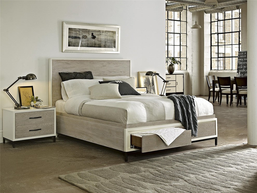 Modern Gray Queen Platform Storage Bed Frame