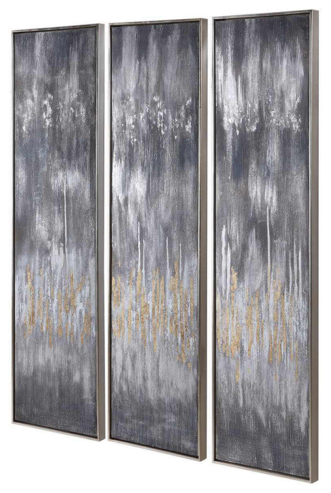 Uttermost 16 x 61" Gray Showers Hand Painted Canvases Set of 3