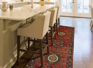 Fine Vintage Distressed Adofo Red/Charcoal Runner, 3'2 x 9'11