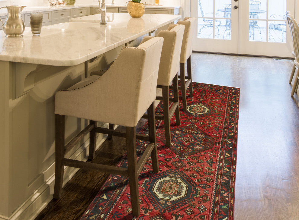 Fine Vintage Distressed Adofo Red/Charcoal Runner, 3'2 x 9'11