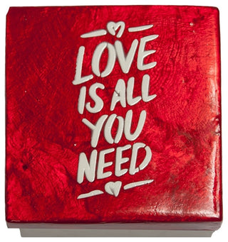 3" Capiz Box, Love is All You Need, White and Red