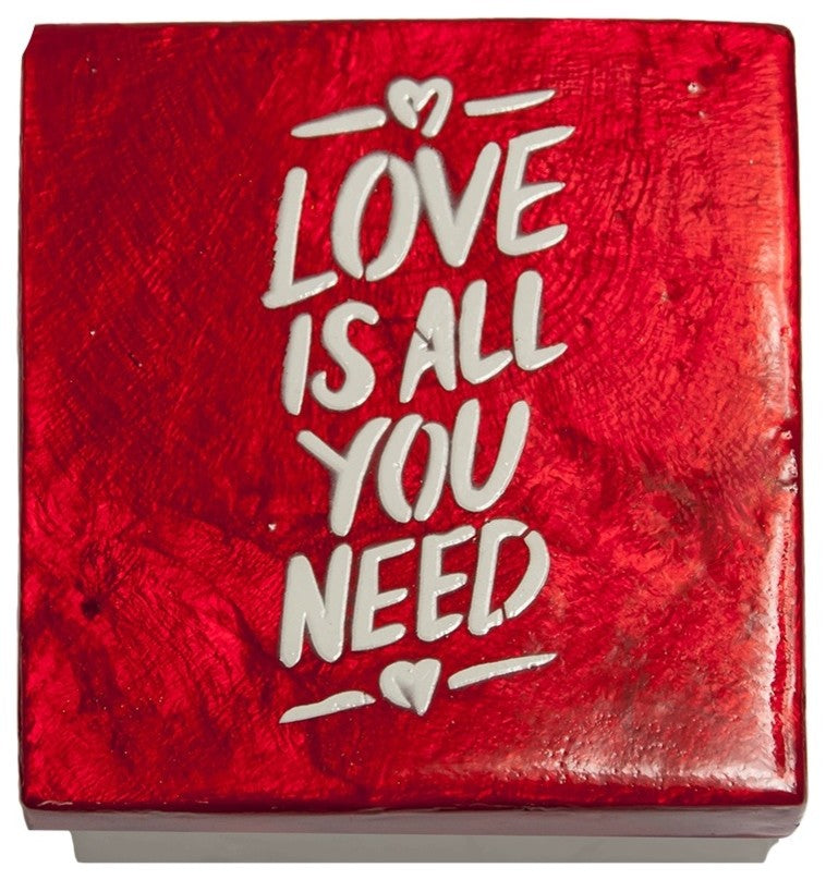 3" Capiz Box, Love is All You Need, White and Red