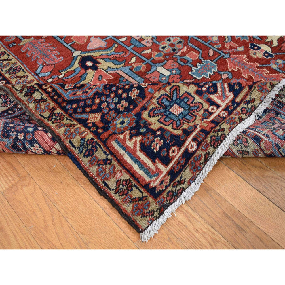 Barn Red Antique Persian Heriz Hand Knotted Pure Wool Oriental Rug 9'4"x12'10"