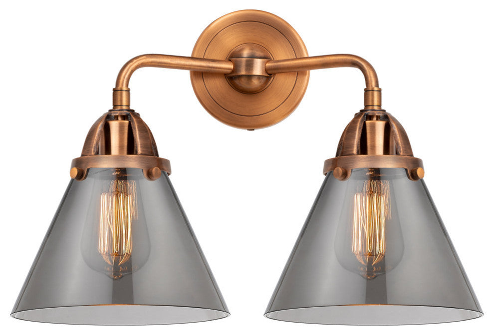 Large Cone Bath Vanity Light, Antique Copper, Plated Smoke, Plated Smoke