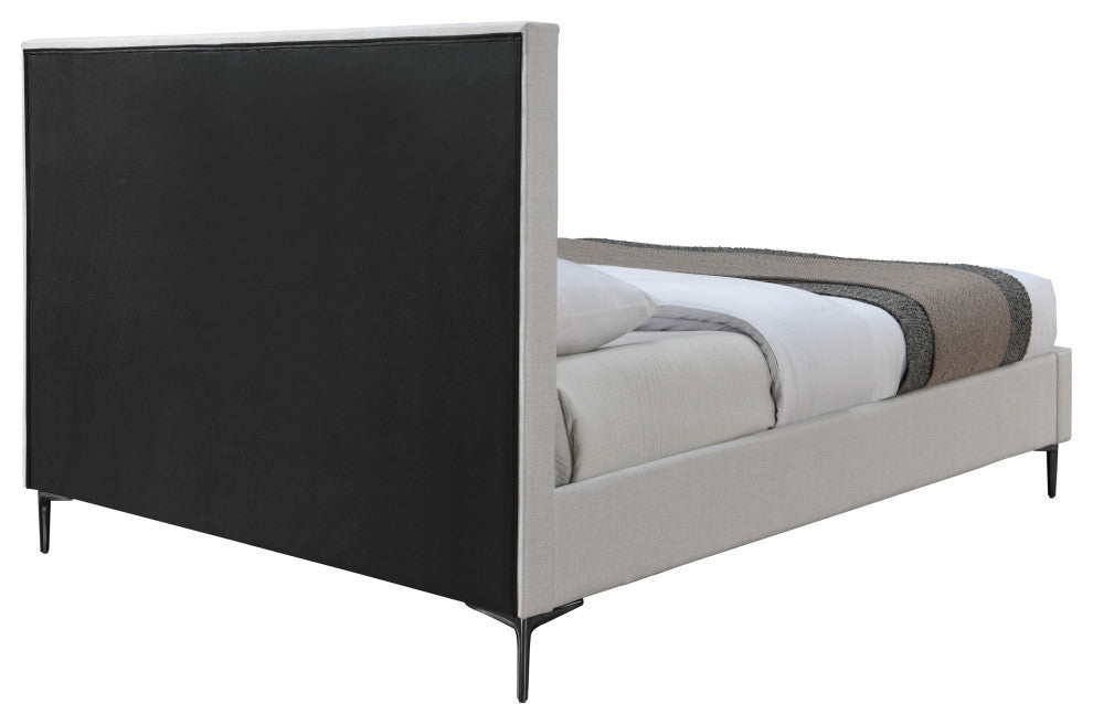 Hunter Linen Polyester Fabric Upholstered Bed, Cream, Full