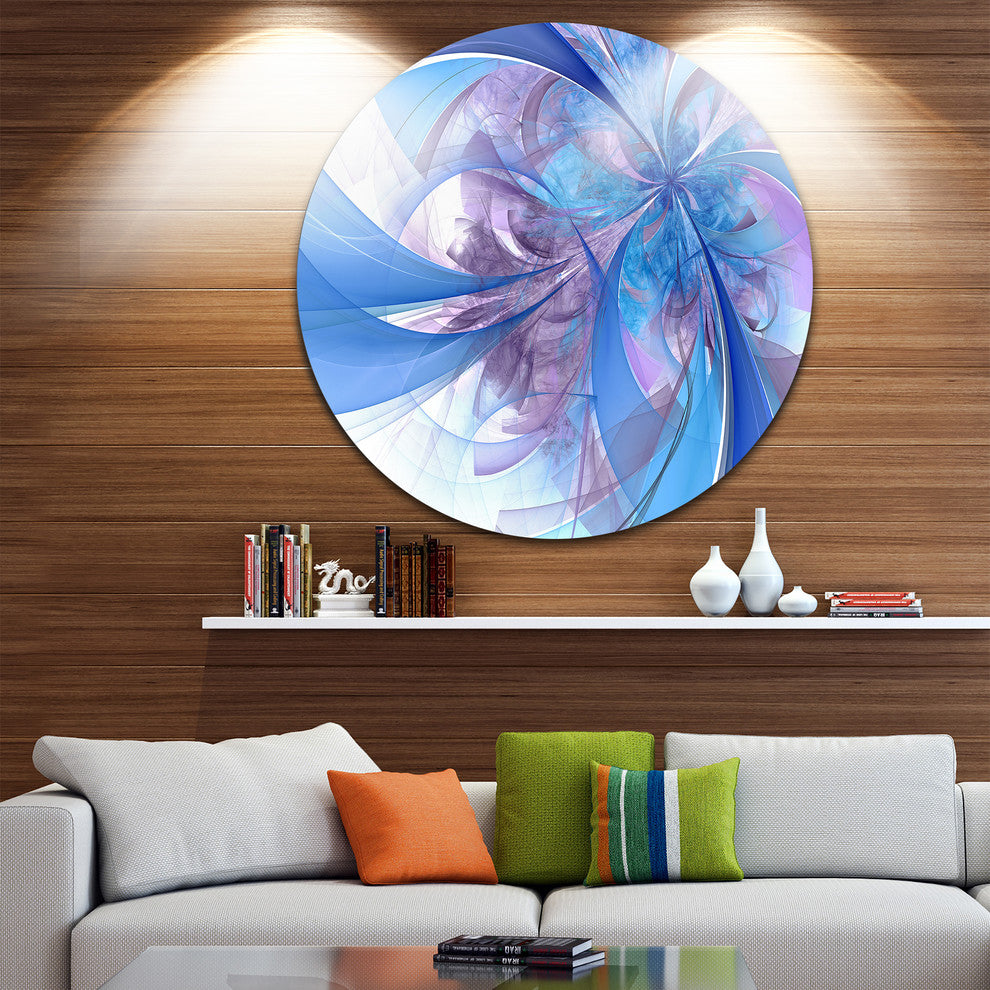 Light Blue And Purple Fractal Flower, Floral Round Metal Wall Art, 23"