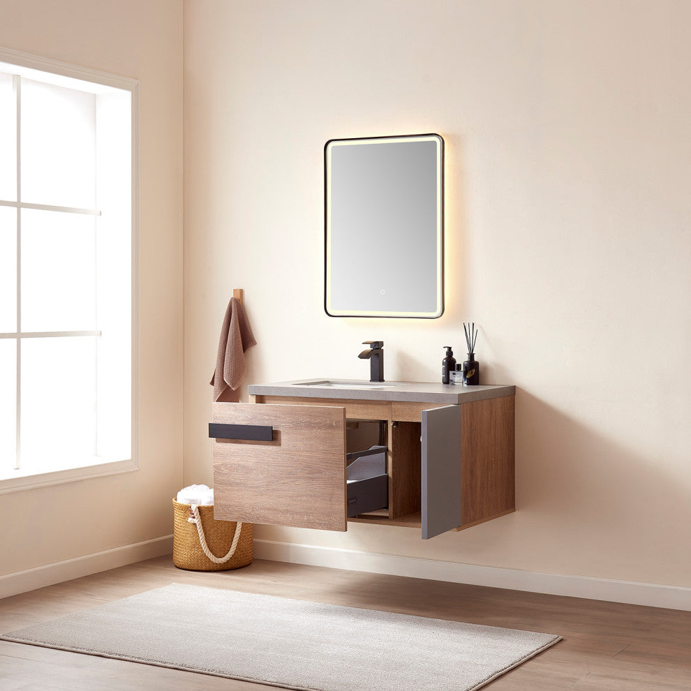 Carcastillo Bath Vanity, Oak With Sintered Stone Top, 40", Without Mirror