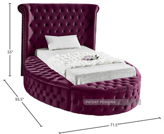 Luxus Button Tufted Velvet Round Bed, Purple, Twin