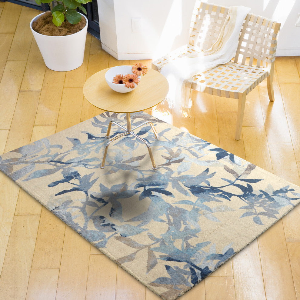 Blue Midnight Garden Modern Floral Area Rug, 5'x7'