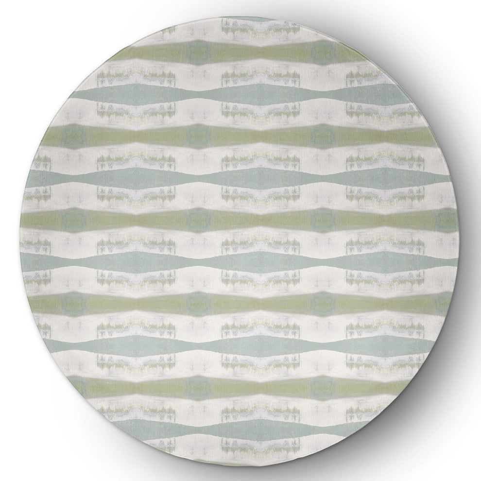 Geometric Stretch Print Soft Chenille Area Rug, Green, 5' Round