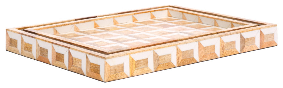 Safavieh Aria Tray, Set of 2, Antique Ivory/Natural Brown