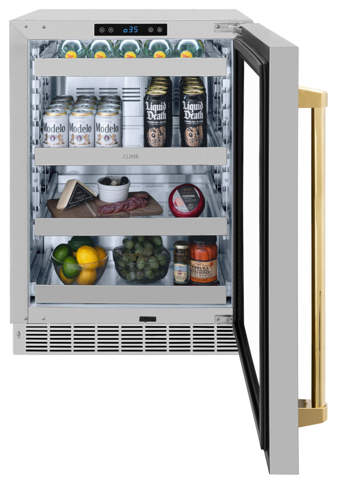 ZLINE 24" Touchstone Beverage Fridge With Stainless RBSOZ-GS-24-G