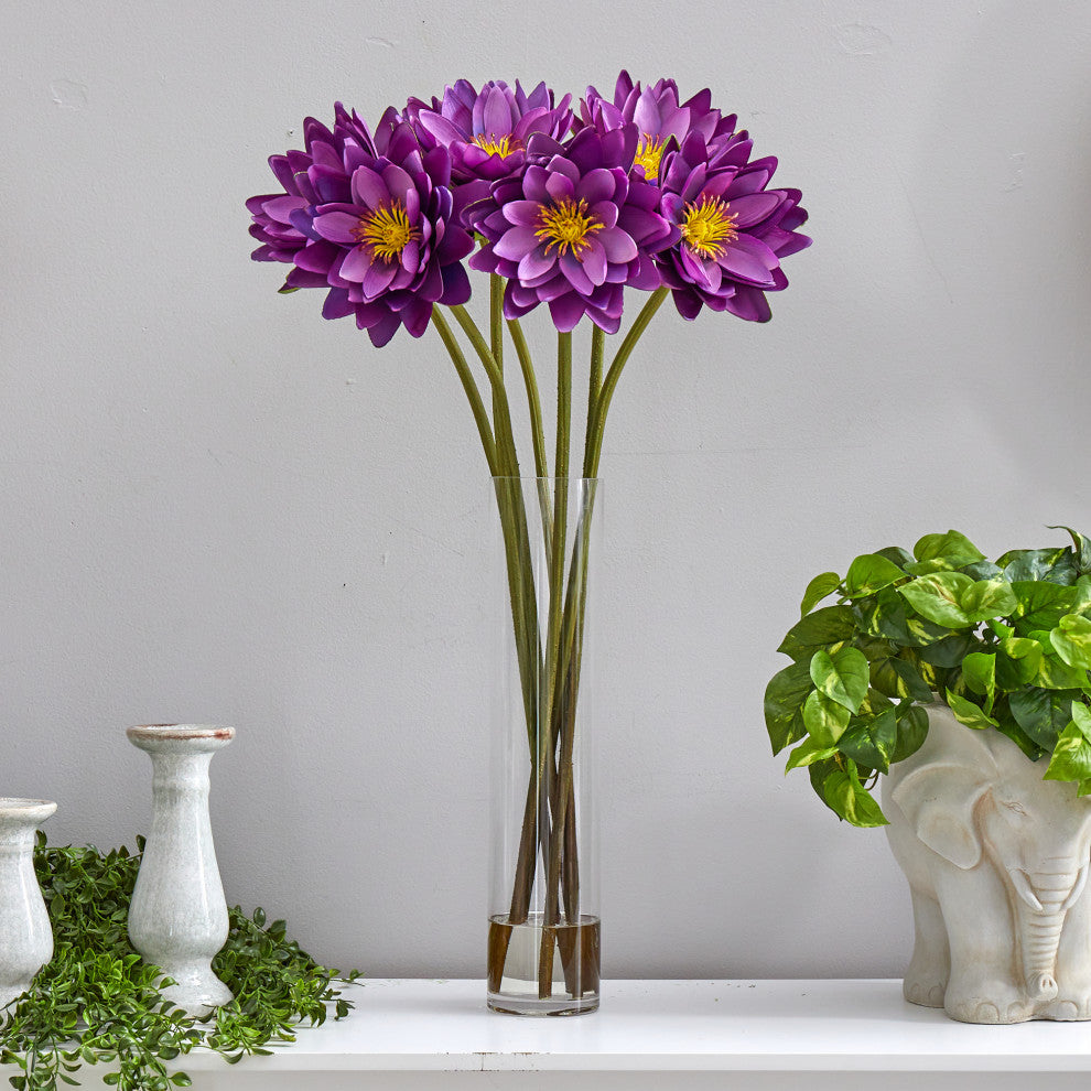 Nearly Natural 30" Lotus Artificial Arrangement, Cylinder Vase