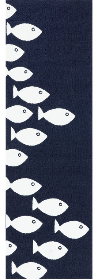 Nuloom Novelty Outdoor Hand Hooked Area Rug Fish Outdoor, Navy 2'6"x6'