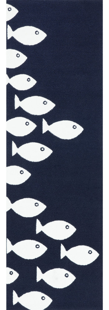 Nuloom Novelty Outdoor Hand Hooked Area Rug Fish Outdoor, Navy 2'6"x6'