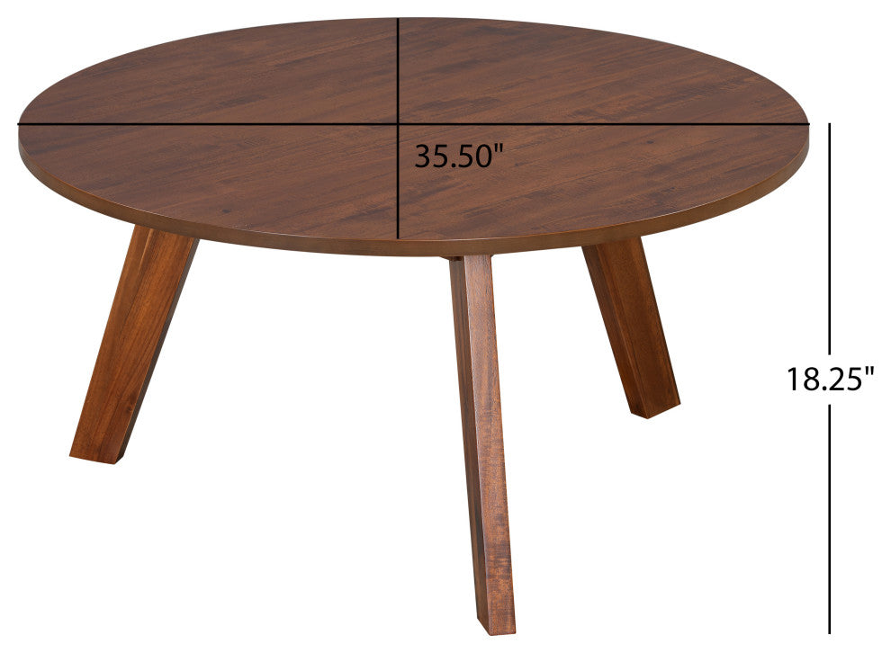 GDF Studio Canton Acacia Coffee Table, Mid-Century Modern Round Design, Brown