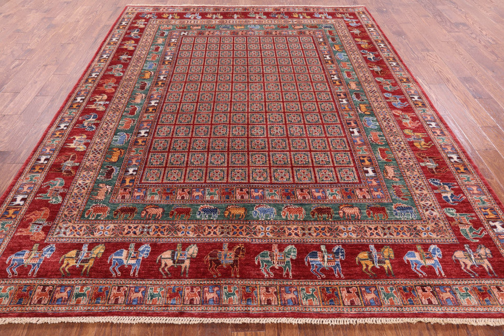 Handmade Antiqued Pazyryk Historical Design Wool Rug 8' 2" X 10' 2" Q7664
