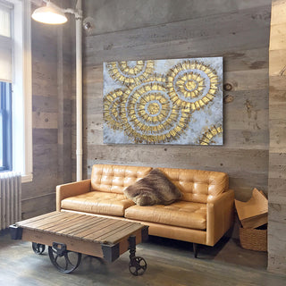 "Shiny Gold Circles" Abstract Canvas Art Hand Painted on Wrapped Canvas