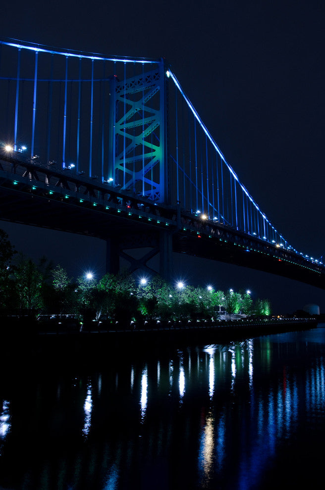 The Ben Franklin Bridge 3 Night Photography Canvas Wall Art Print, 24" X 36"