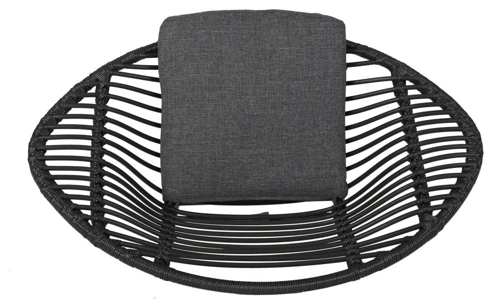 Aleah Indoor Woven Faux Rattan Chairs With Cushions, Set of 2, Gray, Dark Gray
