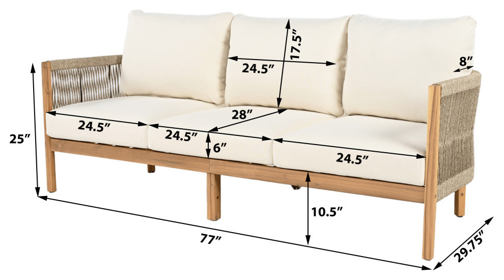 GDF Studio Outdoor 3-Seater Patio Acacia Wood Sofa, Teak/Beige