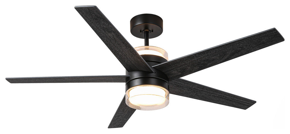 52-inch Black Modern Ceiling Fans with Lights and Wall Control