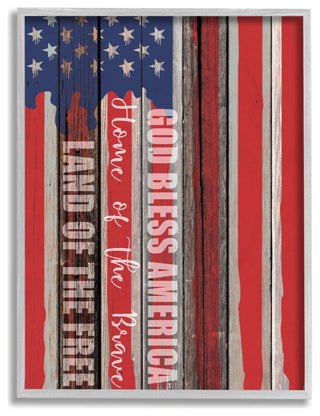 God Bless America Wood Grain Flag Red White Blue Americana,1pc, each 11 x 14