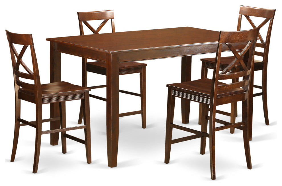 Duqu5H-Mah-W, 5-Piece Counter Height Pub Set, Small Table and 4 Chairs