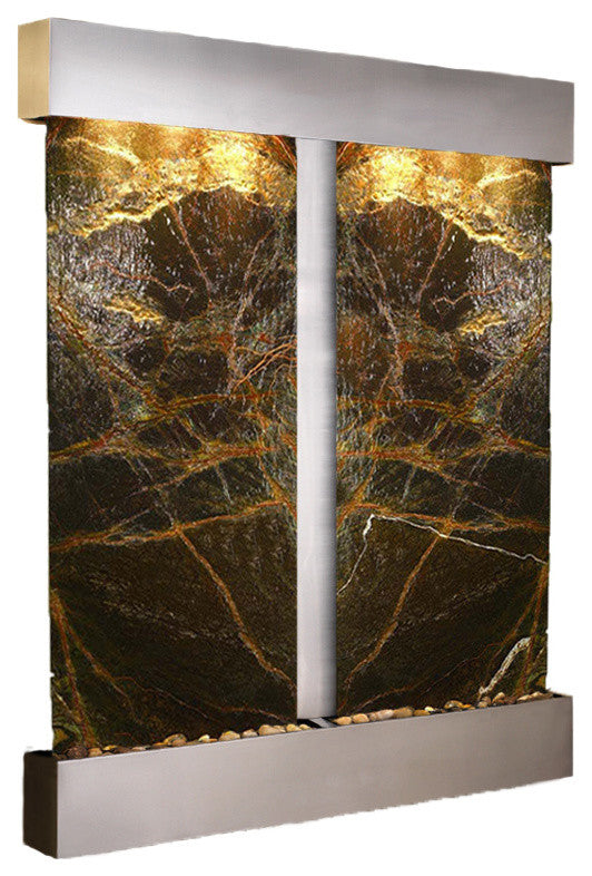 Cottonwood Falls Water Fountain, Green Marble, Stainless Steel, Square