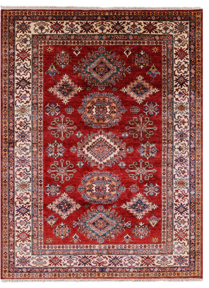 5' 7" X 7' 9" Super Kazak Geometric Handmade Wool Rug Q10254