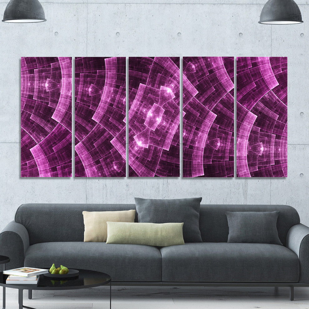Purple Metal Protective Grids, Abstract Wall Art Canvas, 60"x28", 5 Panels
