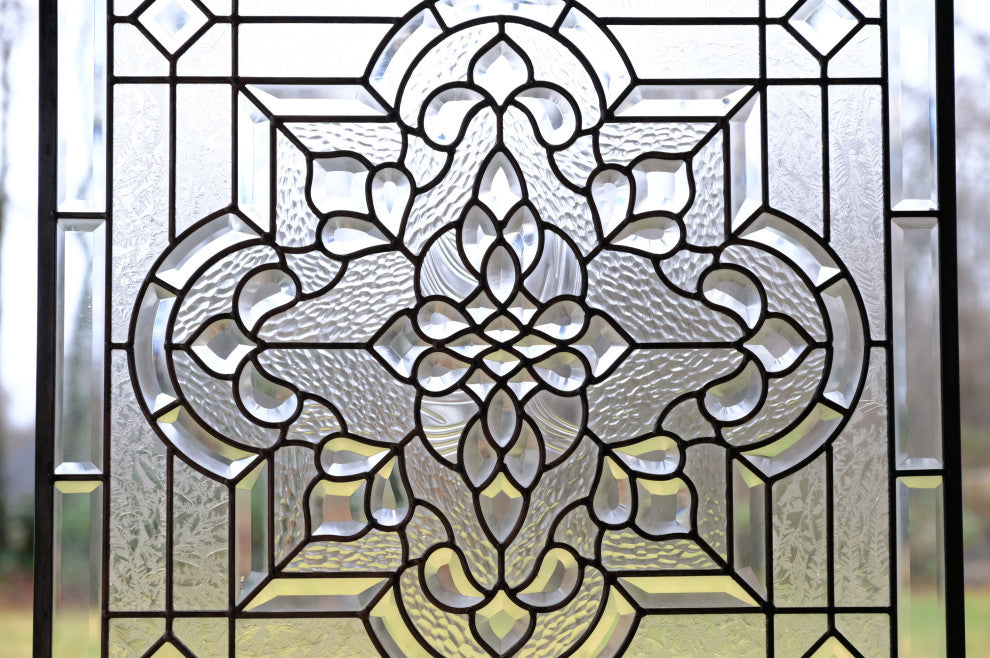Handcrafted All Clear Beveled glass window panel, 24" x 24"